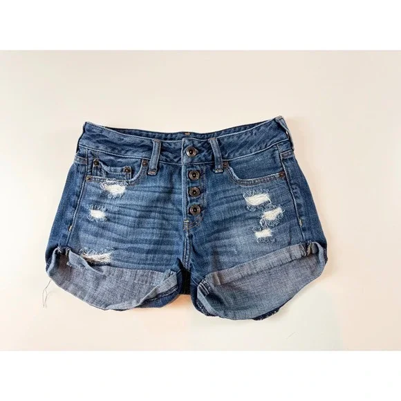 Abercrombie & Fitch Womens High Rise Distressed Denim Shorts Blue Size 27/4 - Picture 1 of 7